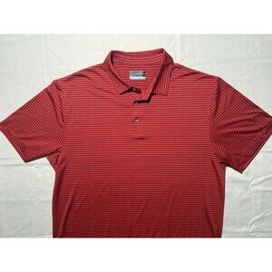 PGA Tour Men's Polo Shirt Red Black Stripe Short Sleeve Golf Shirt Size Large